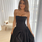 Chic Black Strapless A-Line Elegant Long Prom Dress, DP2147