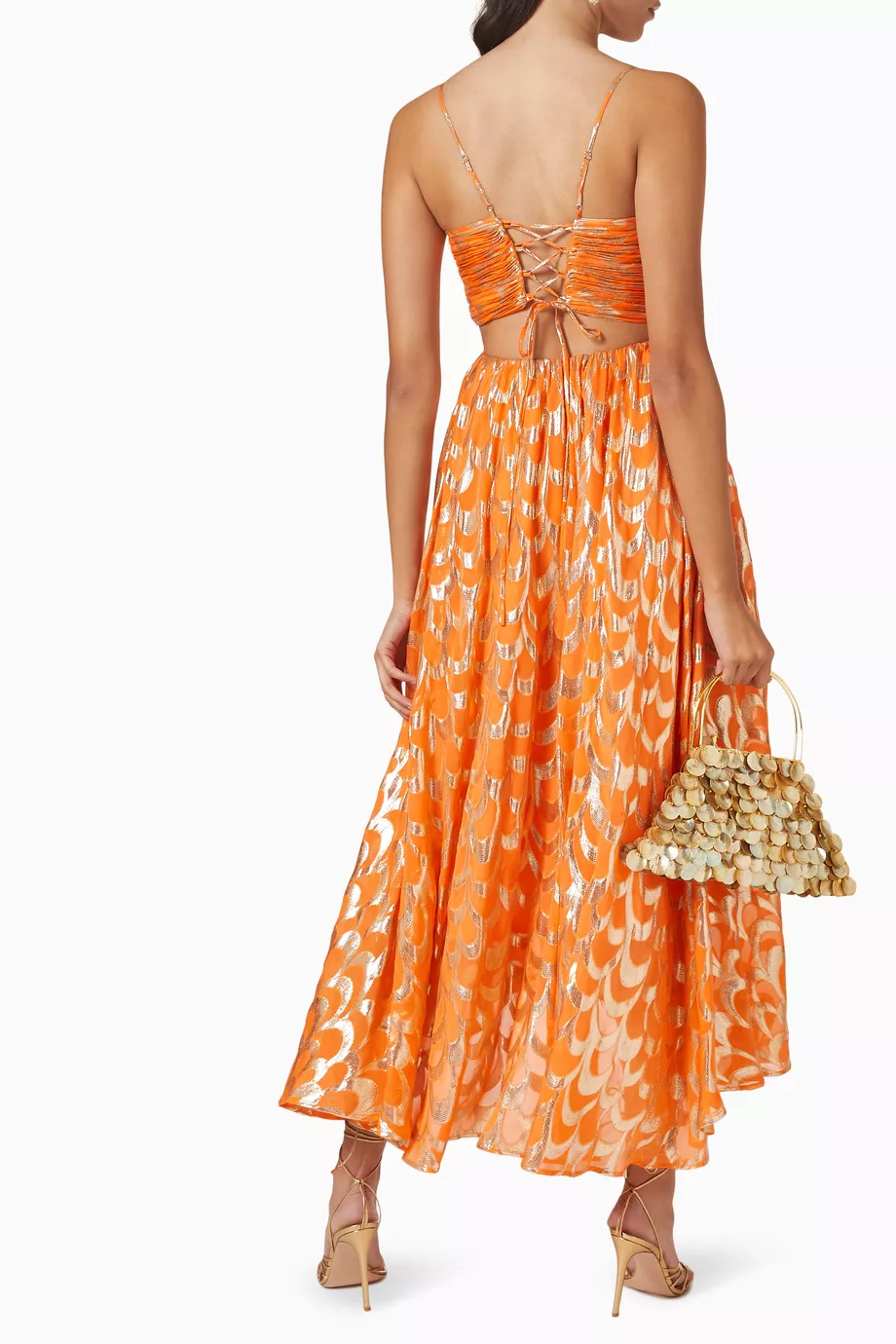 Orange A-Line Spaghetti Straps Chic Long Party Dress, DP2096