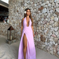 Light Lilac Halter Backless Elegant Long Party Dress, DP2179