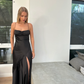 Lilac Spaghetti Straps Satin Simple Party Dress with Slit, DP2187