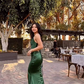 Emerald Green Long Prom Dresss with High Slit,DP788