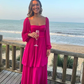 Long Sleeves A-Line Rose Red Formal Party Dress, DP2436