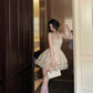 Vintage Ivory Lace A-Line Homecoming Dress Sequin Party Dress Short Halter-neck Cocktail Dress, DP6598
