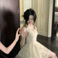 Vintage Ivory Lace A-Line Homecoming Dress Sequin Party Dress Short Halter-neck Cocktail Dress, DP6598