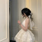 Vintage Ivory Lace A-Line Homecoming Dress Sequin Party Dress Short Halter-neck Cocktail Dress, DP6598
