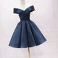 Retro Navy Blue Off-the-shoulder Design A-line Satin Party Dress Homecoming Dress DP6078