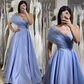 Lavender One Shoulder A-Line Satin Long Prom Dress,DP1136