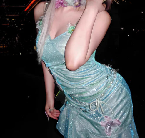 Fashion Mint Green Sparkling Sequin Spaghetti Strap Ruffled Hem Short 16th Birthday Party Dress Homecoming Dress DP6040