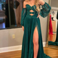 Hunter Green Rhinestones Strapless A-Line Prom Dress with Sleeves,DP043