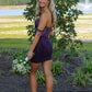 Vintage Purple Beaded Sweetheart Off-the-shoulder Sheath Homecoming Dress Party Dress Cocktail Dress DP6714