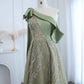 Wunderschönes, funkelndes, perlenbesetztes grünes One-Shoulder-A-Linien-Abendkleid mit hohem Schlitz, langes Ballkleid, DP6543