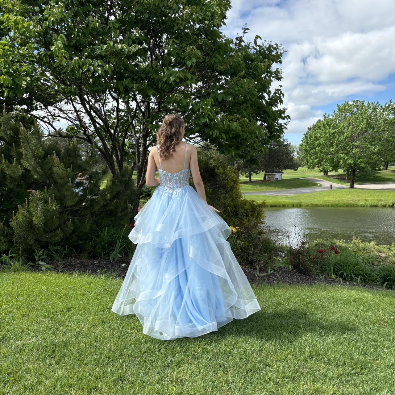 Robe de bal vintage en tulle bleu à bretelles spaghetti, robe de soirée longue trapèze, DP6641