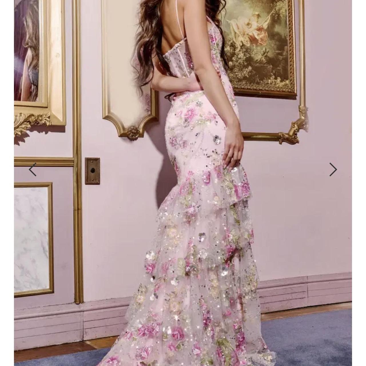Vintage Pink Floral Sequin Prom Dress Spaghetti Strap Evening Dress Long Sheath Formal Dress DP6642