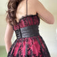 Retro Burgundy Spaghetti Strap Applique Sequin Design A-line Chiffon Satin Party Dress Homecoming Dress DP6090