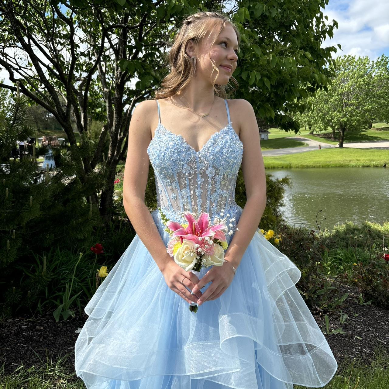 Robe de bal vintage en tulle bleu à bretelles spaghetti, robe de soirée longue trapèze, DP6641