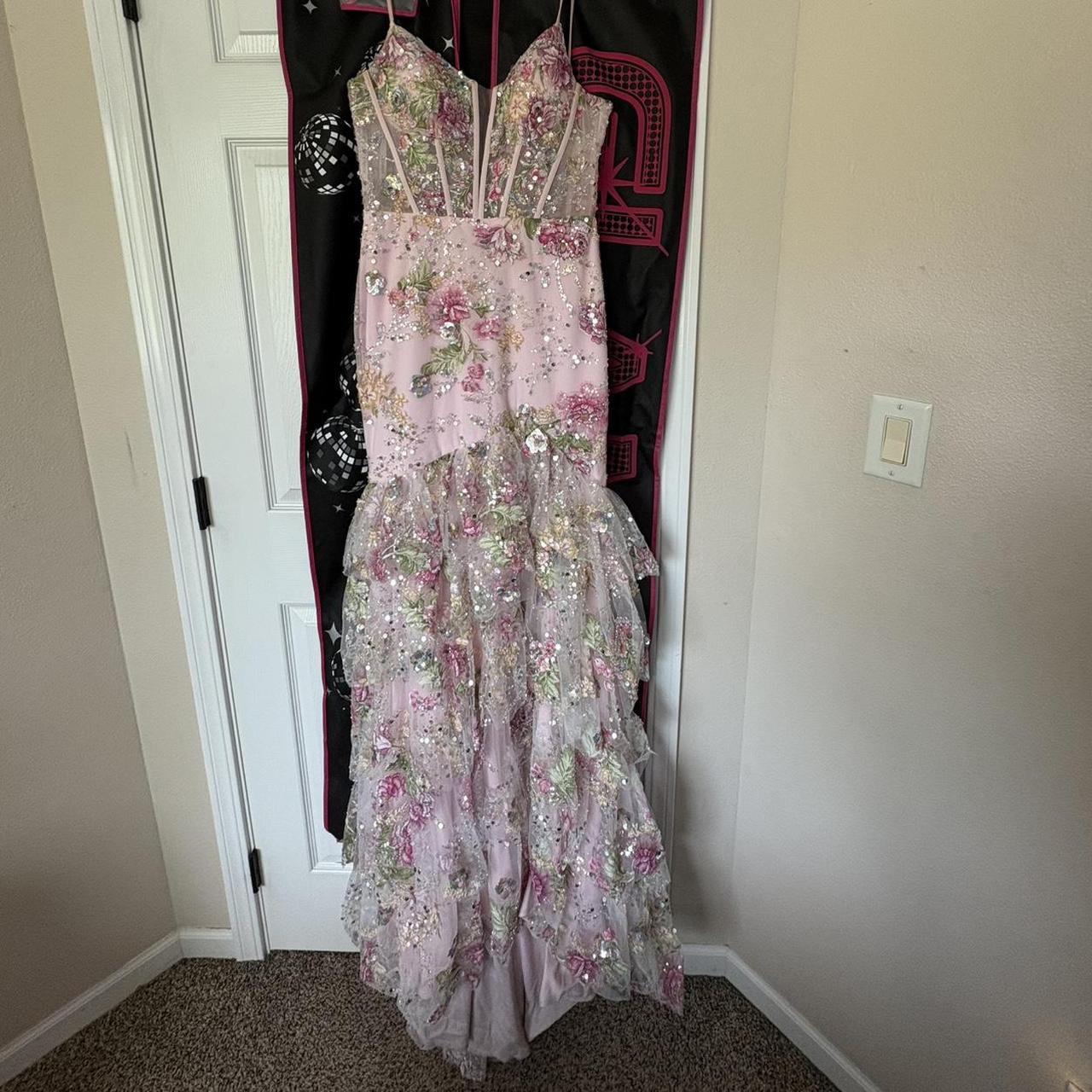 Vintage Pink Floral Sequin Prom Dress Spaghetti Strap Evening Dress Long Sheath Formal Dress DP6642
