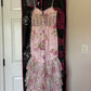 Vintage Pink Floral Sequin Prom Dress Spaghetti Strap Evening Dress Long Sheath Formal Dress DP6642
