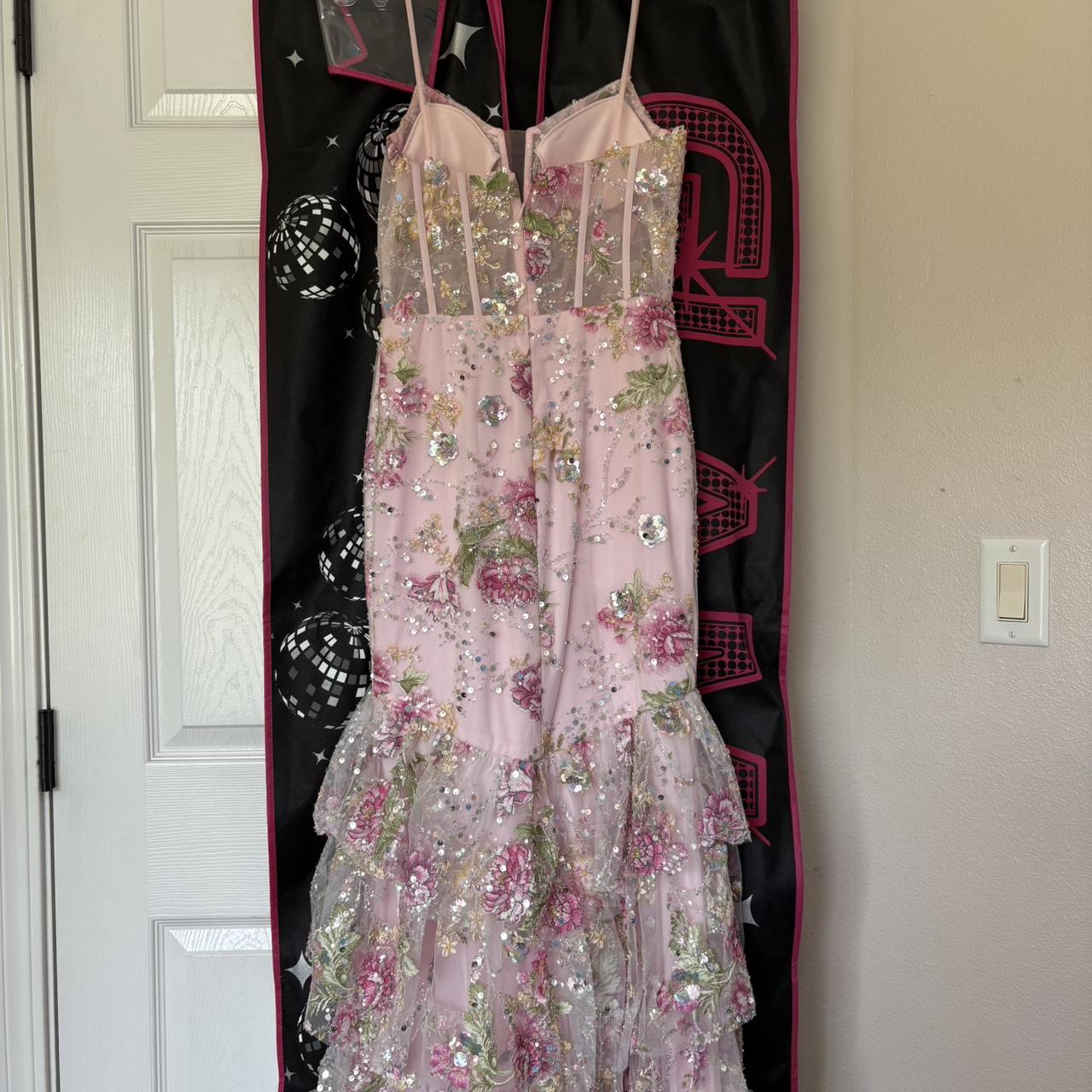 Vintage Pink Floral Sequin Prom Dress Spaghetti Strap Evening Dress Long Sheath Formal Dress DP6642