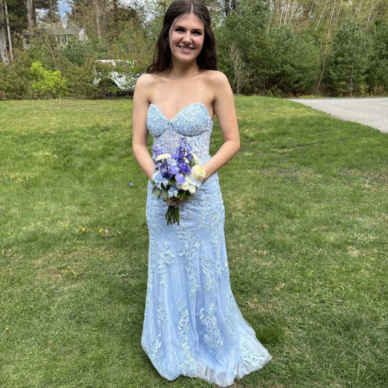 Robe de bal vintage bleue à décolleté en cœur, sans bretelles, avec appliques, robe de soirée longue fourreau, robe formelle DP6639