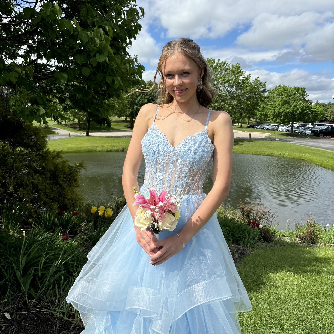 Robe de bal vintage en tulle bleu à bretelles spaghetti, robe de soirée longue trapèze, DP6641
