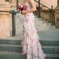 Vintage Pink Floral Sequin Prom Dress Spaghetti Strap Evening Dress Long Sheath Formal Dress DP6642