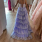 Robe de bal trapèze vintage à paillettes brillantes, bretelles spaghetti, robe de soirée longue à volants, DP6647