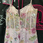 Vintage Pink Floral Sequin Prom Dress Spaghetti Strap Evening Dress Long Sheath Formal Dress DP6642