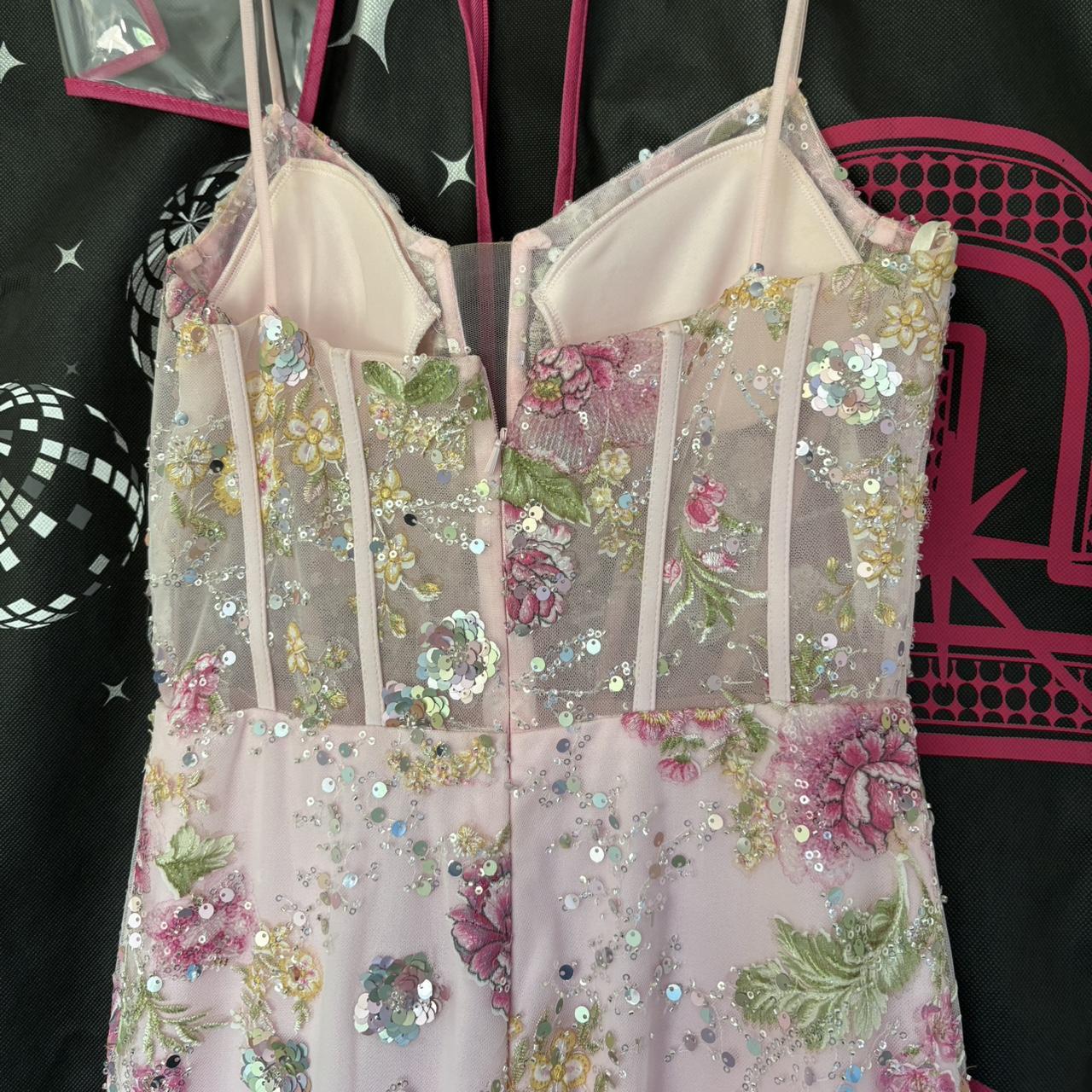 Vintage Pink Floral Sequin Prom Dress Spaghetti Strap Evening Dress Long Sheath Formal Dress DP6642