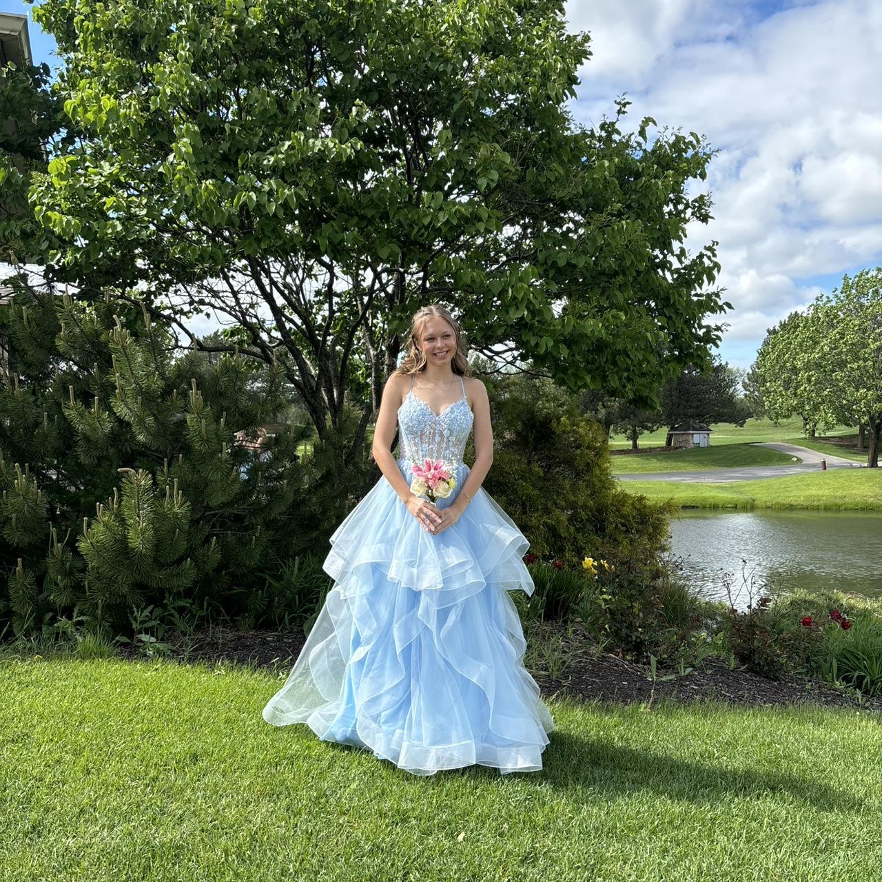 Robe de bal vintage en tulle bleu à bretelles spaghetti, robe de soirée longue trapèze, DP6641