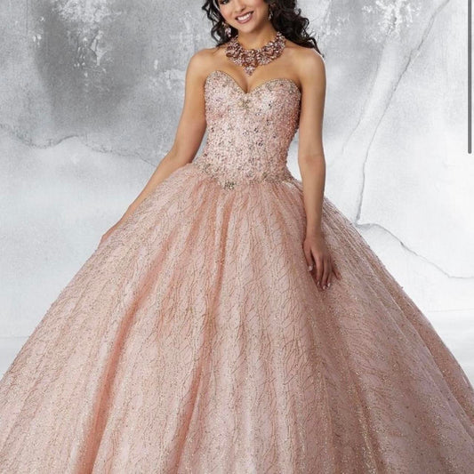 Vintage Pink Sequin Sweet 16 Quinceanera A-Line Strapless Floor-length Prom Dress Birthday Dress Evening Dress Ball Gown DP6636