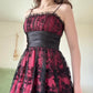 Retro Burgundy Spaghetti Strap Applique Sequin Design A-line Chiffon Satin Party Dress Homecoming Dress DP6090