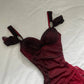 Vintage Shiny Burgundy Sheath Chiffon Shoulder Strap Design Long Prom Dress Evening Dress, DP6305