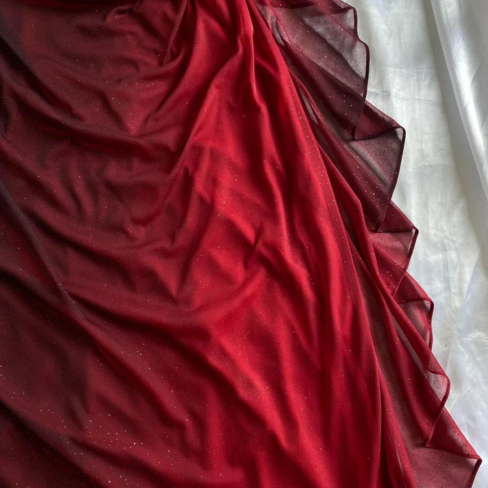 Vintage Shiny Burgundy Sheath Chiffon Shoulder Strap Design Long Prom Dress Evening Dress, DP6305