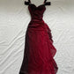 Vintage Shiny Burgundy Sheath Chiffon Shoulder Strap Design Long Prom Dress Evening Dress, DP6305