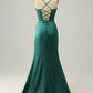 Charming Satin High Slit Mermaid Long Prom Dress Party Dress Evening Dress DP6468
