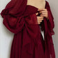 Retro Burgundy Long-sleeve A-Line Long Prom Dress Party Dress Evening Dress DP6485