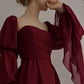 Retro Burgundy Long-sleeve A-Line Long Prom Dress Party Dress Evening Dress DP6485
