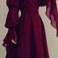 Retro Burgundy Long-sleeve A-Line Long Prom Dress Party Dress Evening Dress DP6485