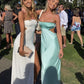 Vintage Aqua Spaghetti Strap Mermaid Satin Prom Dress Party Dress Evening Dress DP6482