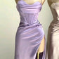 Charming Satin High Slit Mermaid Long Prom Dress Party Dress Evening Dress DP6468
