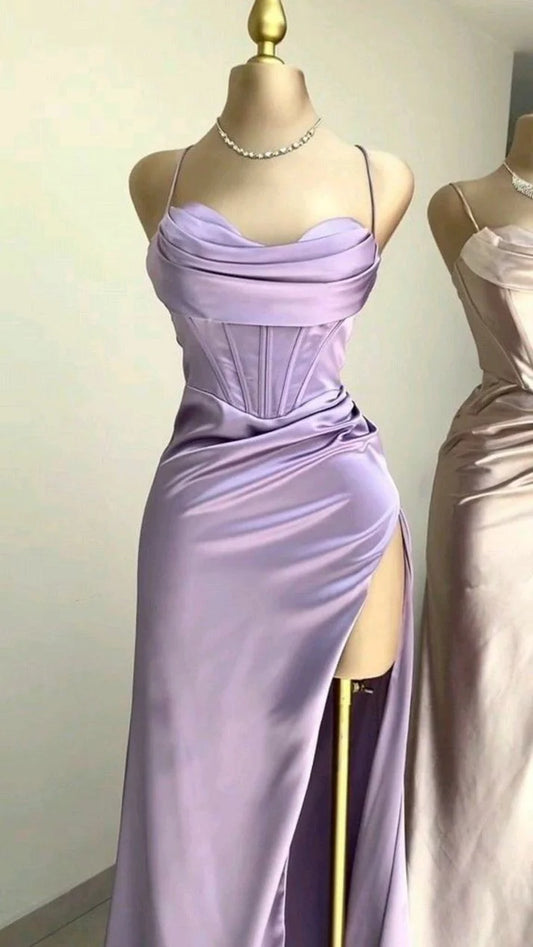 Charmantes Satin-Meerjungfrauenkleid mit hohem Schlitz, langes Ballkleid, Partykleid, Abendkleid DP6468