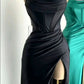 Charming Satin High Slit Mermaid Long Prom Dress Party Dress Evening Dress DP6468