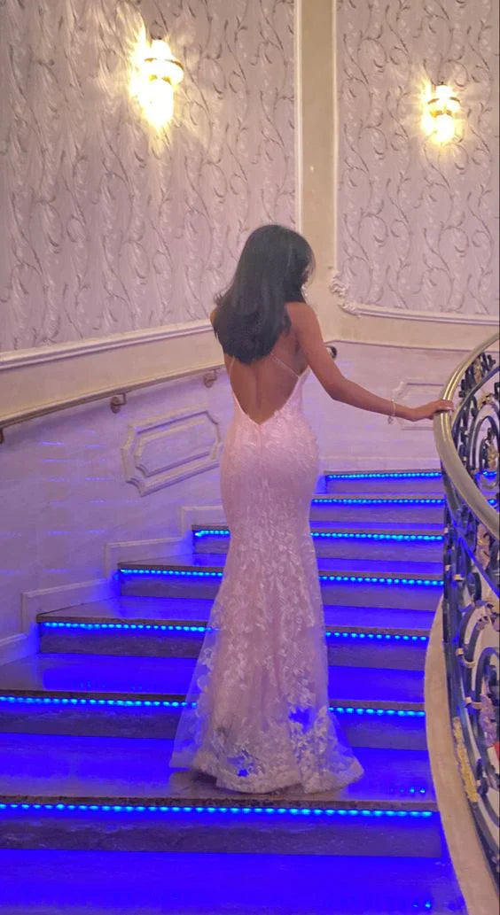 Enchanting Pink Lace Backless Mermaid Long Prom Dress Party Dress Evening Dress DP6491