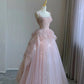 Vintage Rosa Spitze Glänzende Pailletten A-Linie Tüll Ballkleid Partykleid Abendkleid DP6476