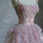 Vintage Rosa Spitze Glänzende Pailletten A-Linie Tüll Ballkleid Partykleid Abendkleid DP6476