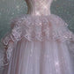 Vintage Rosa Spitze Glänzende Pailletten A-Linie Tüll Ballkleid Partykleid Abendkleid DP6476