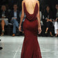 Vintage Burgundy Mermiad Applique Spaghetti Strap Long Prom Dress Evening Dress DP6307