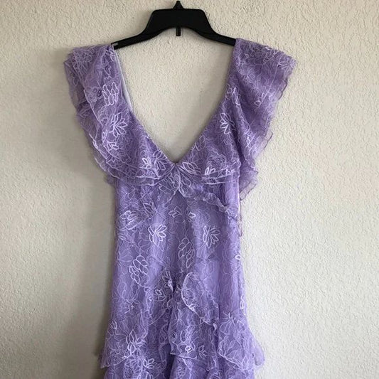 Vintage Lila A-Linie Spitze Stufenkleid Ballkleid Partykleid Abendkleid DP6478