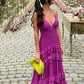 Vintage Fuchsia V-neck Spaghetti Strap A-Line Chiffon Prom Dress Party Dress Evening Dress DP6484