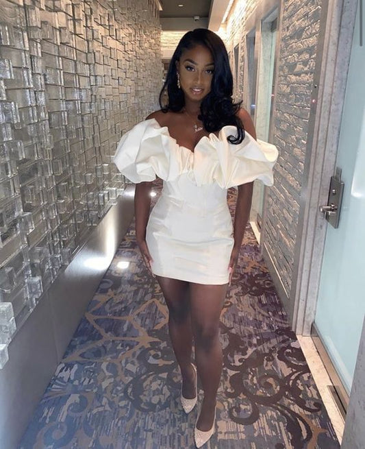 Fashion White Off-the-shoulder Satin Design Bodycon Party Dress Homecoming Dress DP6158
